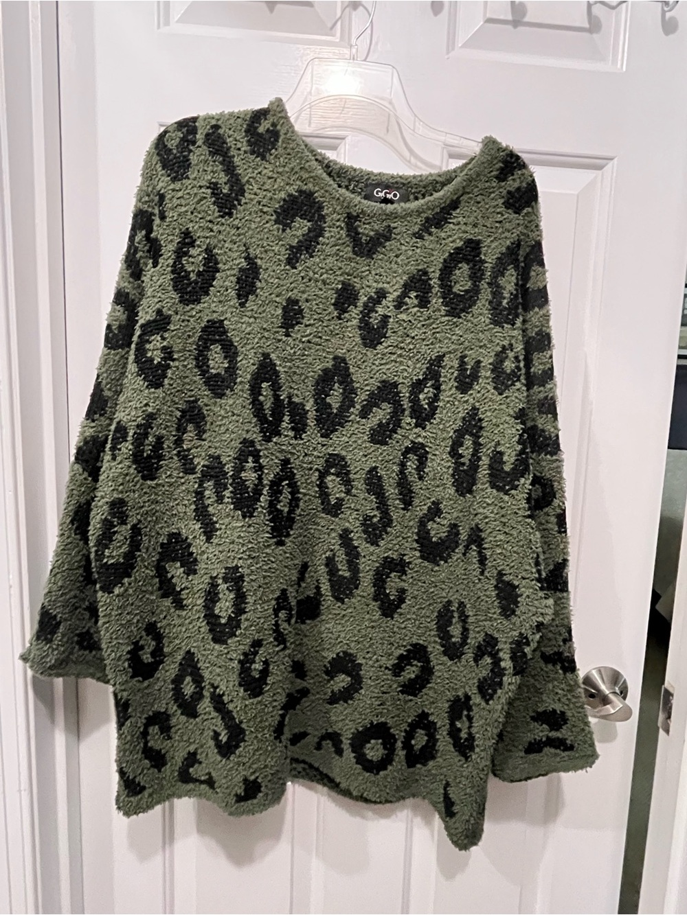 GiGiO Olive & Black Leopard Plush Oversized Scoop Neck Sweater